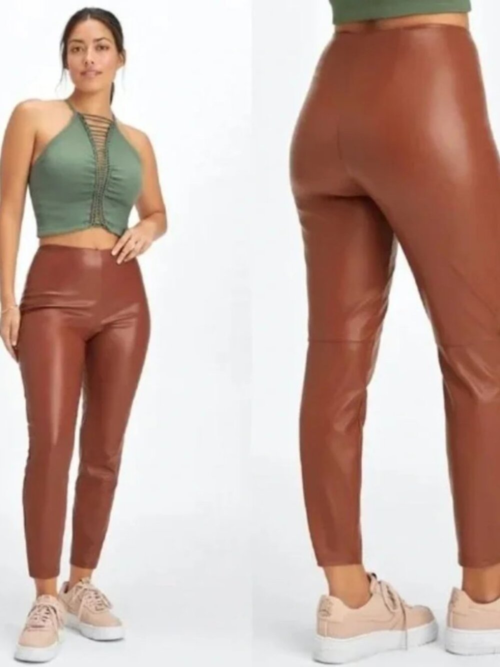 NWT Fabletics Vegan Leather High-Waisted Legging Mahogany Rust L Fall Boho vibes